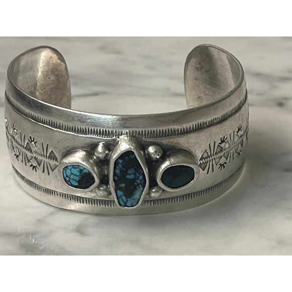 NATIVE AMERICAN STERLING SILVER NAVAJO CUFF BRACELET SIGNED WILSON PADILLA - Picture 5 of 16
